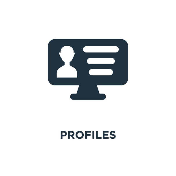 Icona dei profili. Illustrazione vettoriale riempita nera. Simbolo profili su sfondo bianco. Può essere utilizzato in web e mobile
. - Vettoriali, immagini