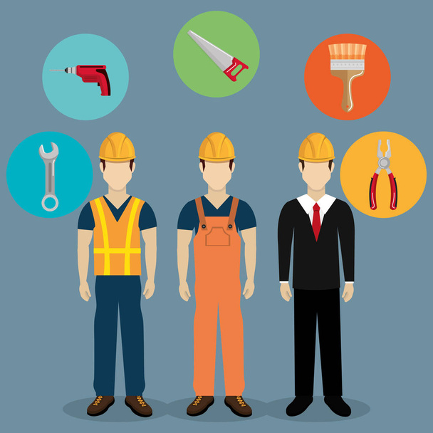 строители персонажей со строительной техникой
 - Вектор,изображение