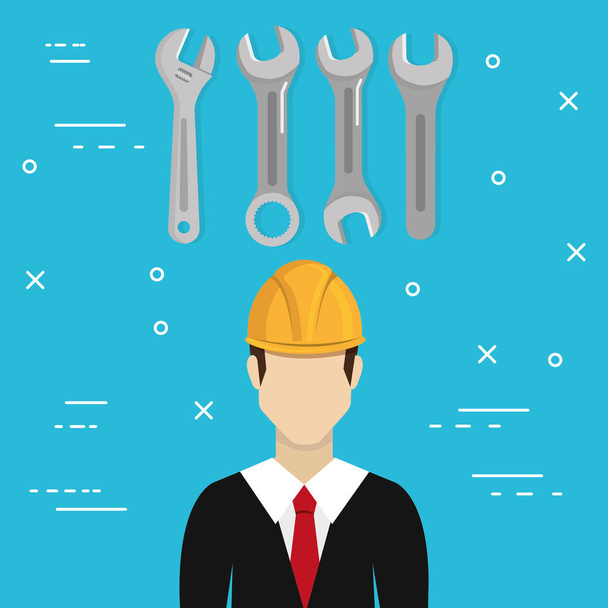 engineer character with construction equipment - Vector, Image