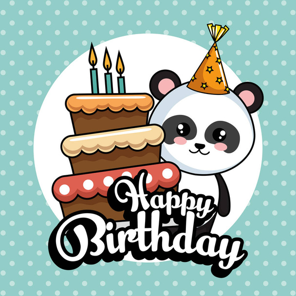 happy birthday card with panda bear - Vector, Image