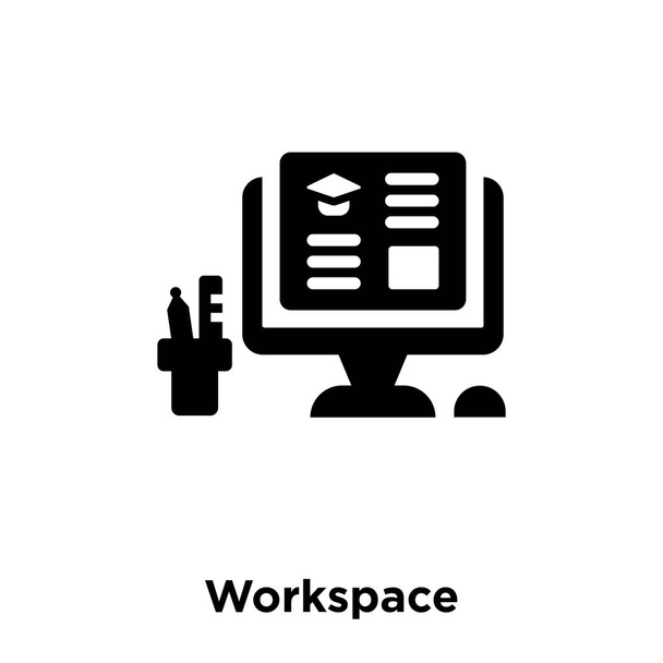 Pracovní plochy ikonu vektorové izolovaných na bílém pozadí, logo pojmu pracovního prostoru nápis na průhledné pozadí, plný černý symbol - Vektor, obrázek