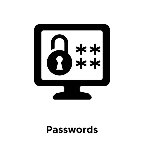 Vektorové ikony hesla izolovaných na bílém pozadí, logo pojmu hesla nápis na průhledné pozadí, plný černý symbol - Vektor, obrázek