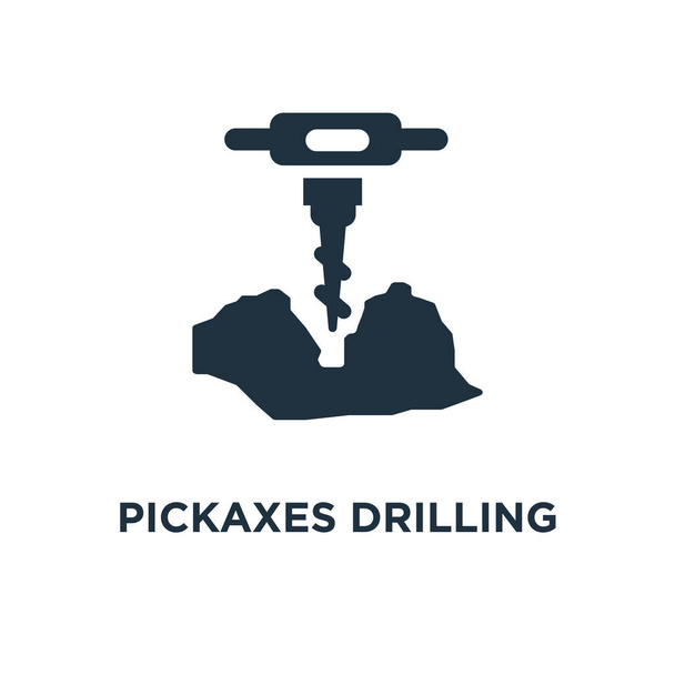 Pickaxes Drilling icon. Black filled vector illustration. Pickaxes Drilling symbol on white background. Can be used in web and mobile. - Vector, Image