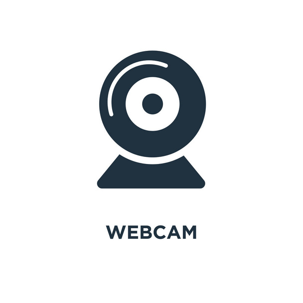 Ikonu webové kamery. Černé plné vektorové ilustrace. Webové kamery symbol na bílém pozadí. Lze použít ve webové a mobilní. - Vektor, obrázek