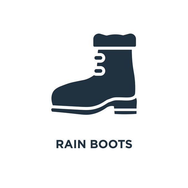 Regen laarzen pictogram. Zwarte gevuld vectorillustratie. Regen laarzen symbool op witte achtergrond. Kan worden gebruikt in web en mobiele. - Vector, afbeelding