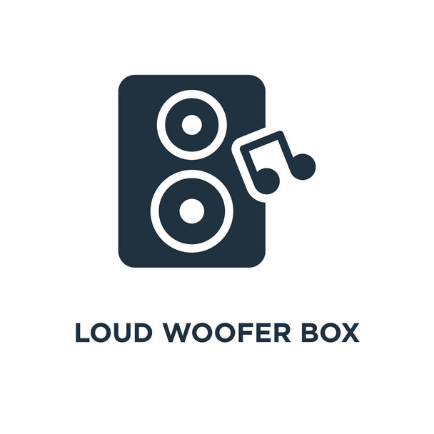 Lautstarkes Woofer-Box-Symbol. schwarz gefüllte Vektorabbildung. Lautes Woofer-Box-Symbol auf weißem Hintergrund. im Web und mobil einsetzbar. - Vektor, Bild
