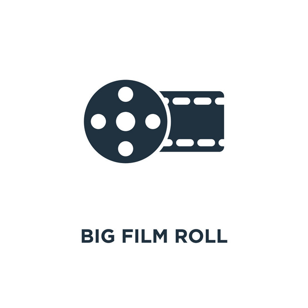 Піктограма Big Film Roll. Чорні заповнені Векторні ілюстрації. Символ Big Film Roll на білому тлі. Може використовуватися в Інтернеті та мобільному
. - Вектор, зображення