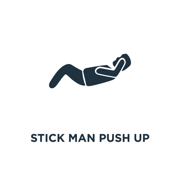 Stick Man Push Up ikonę. Black wypełnione ilustracji wektorowych. Stick Man Push Up symbol na białym tle. Mogą być używane w sieci web i mobilnych. - Wektor, obraz
