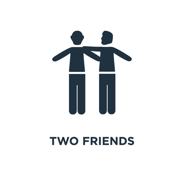 Twee vrienden pictogram. Zwarte gevuld vectorillustratie. Twee vrienden symbool op witte achtergrond. Kan worden gebruikt in web en mobiele. - Vector, afbeelding