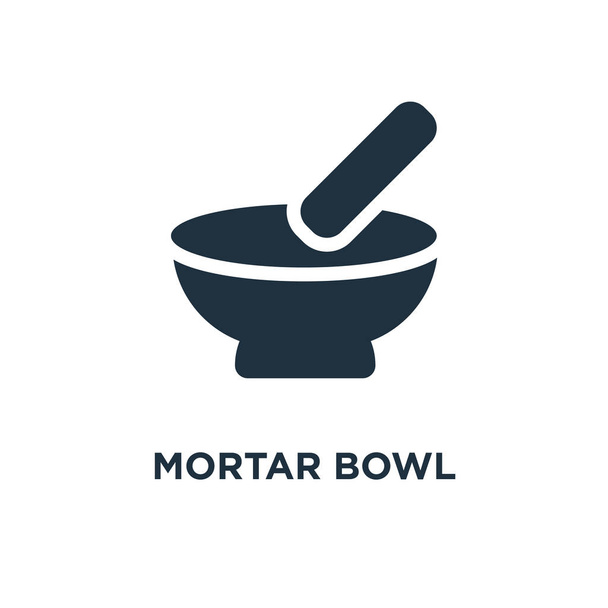 Mortel Bowl pictogram. Zwarte gevuld vectorillustratie. Mortel Bowl symbool op witte achtergrond. Kan worden gebruikt in web en mobiele. - Vector, afbeelding