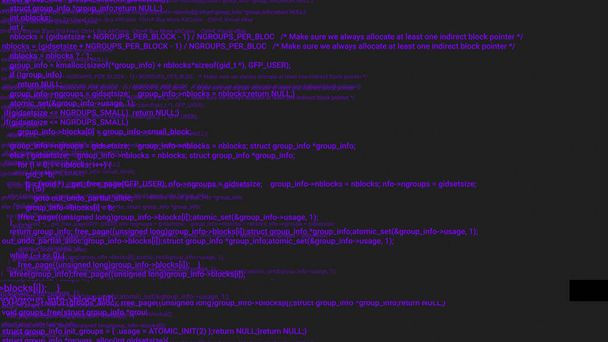 Tela roxa codificação hacker animação conceito com falha. Erro de digitação de código de programação. Grandes dados e ciberataque na Internet. Código de programação abstrato. Conceito de Blockchain, código digital de computador
 - Foto, Imagem