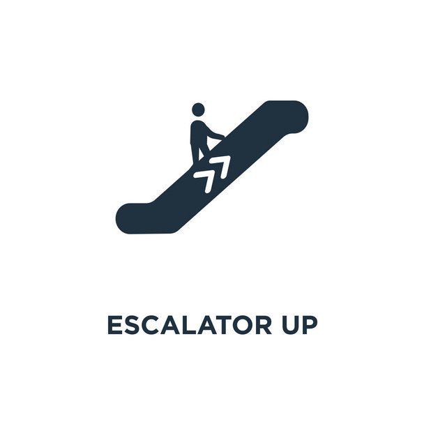 Escalator Up icon. Black filled vector illustration. Escalator Up symbol on white background. Can be used in web and mobile. - Vektör, Görsel