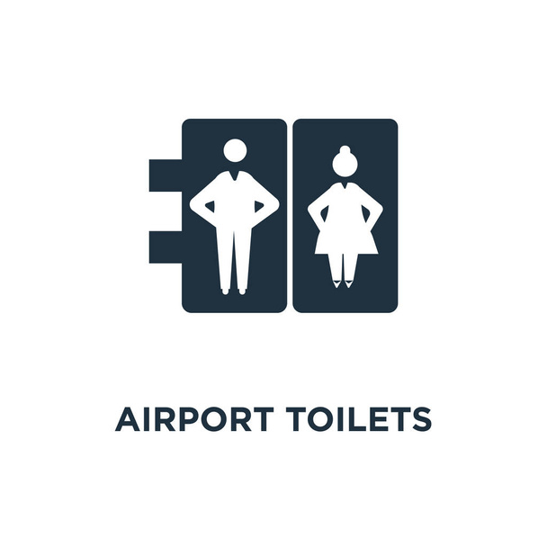 空港のトイレのアイコン。ブラックは、ベクター グラフィックを充填しました。白い背景の上の空港トイレ記号です。Web およびモバイル使うことが. - ベクター画像