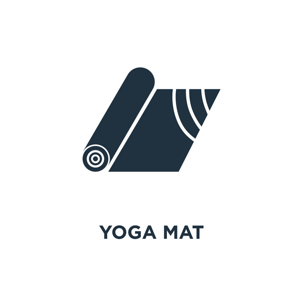 Yogamatte Ikone. schwarz gefüllte Vektorabbildung. Yogamatte Symbol auf weißem Hintergrund. im Web und mobil einsetzbar. - Vektor, Bild