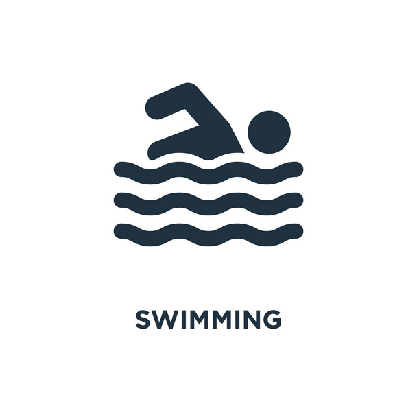 Ícone de natação. Ilustração vetorial cheia de preto. Símbolo de natação no fundo branco. Pode ser usado na web e móvel
. - Vetor, Imagem