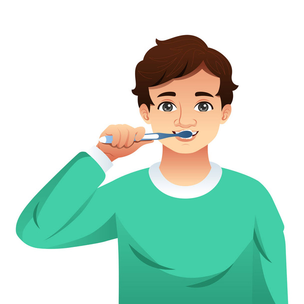 Genç adam onun diş fırçalama bir vektör çizim  - Vektör, Görsel