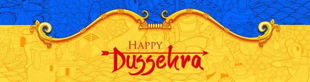 Pfeil und Bogen von Rama bei fröhlichem Dussehra-Fest mit indischem Hintergrund - Vektor, Bild