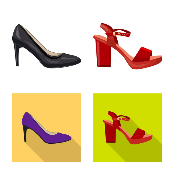 Vector illustration of footwear and woman symbol. Set of footwear and foot stock vector illustration. - Vektori, kuva