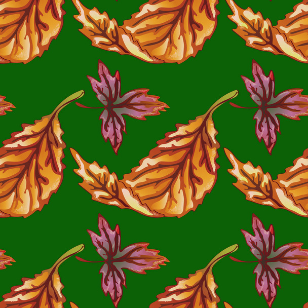 Vector herfstbladeren gele en rode. Blad plant botanische tuin floral gebladerte. Naadloze achtergrondpatroon. Structuur behang print textuur. Vector blad voor achtergrond, textuur, wrapper patroon. - Vector, afbeelding