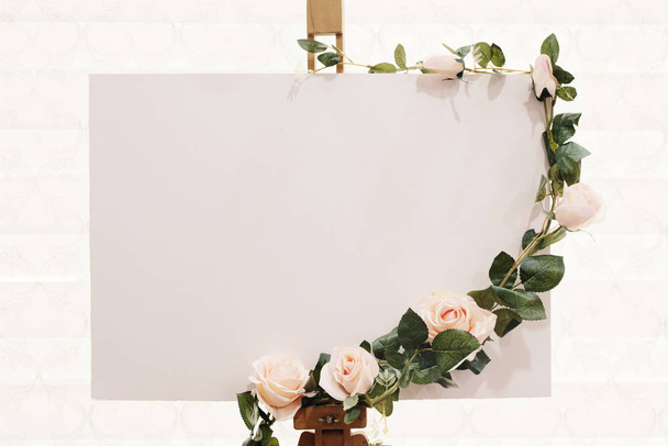 Wedding Sign. Wedding Board Mockup with flowers on top of it. - Фото, зображення