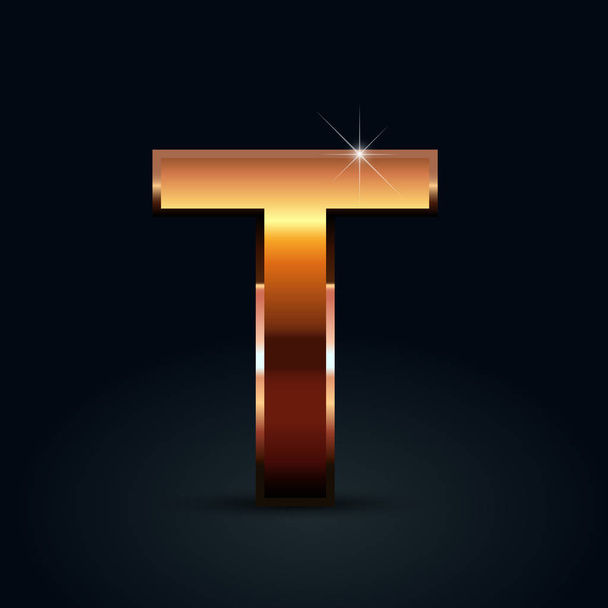 Bronze letter T uppercase on black background - Vector, Image