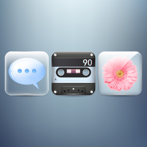 Icons set of flower, speech bubble, cassette - Vector, Image