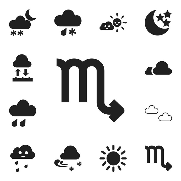 Set of 12 editable weather icons. Includes symbols such as drizzle, moonshine, mist and more. Can be used for web, mobile, UI and infographic design. - Vector, Image