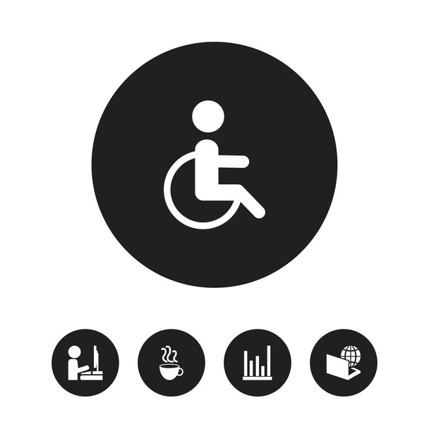Conjunto de 5 iconos editables de la oficina. Incluye símbolos como signo de discapacidad, taza de café, diagrama y más. Se puede utilizar para diseño web, móvil, IU e infografía
. - Foto, Imagen