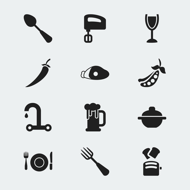 Ensemble de 12 icônes de cuisson modifiables. Comprend des symboles tels que mélangeur, pot à soupe, fourchette et plus. Peut être utilisé pour la conception web, mobile, UI et infographique
. - Photo, image