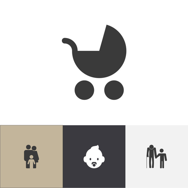 Conjunto de 4 iconos de personas editables. Incluye símbolos como cochecito de bebé, familia, abuelo. Se puede utilizar para diseño web, móvil, IU e infografía
. - Foto, imagen