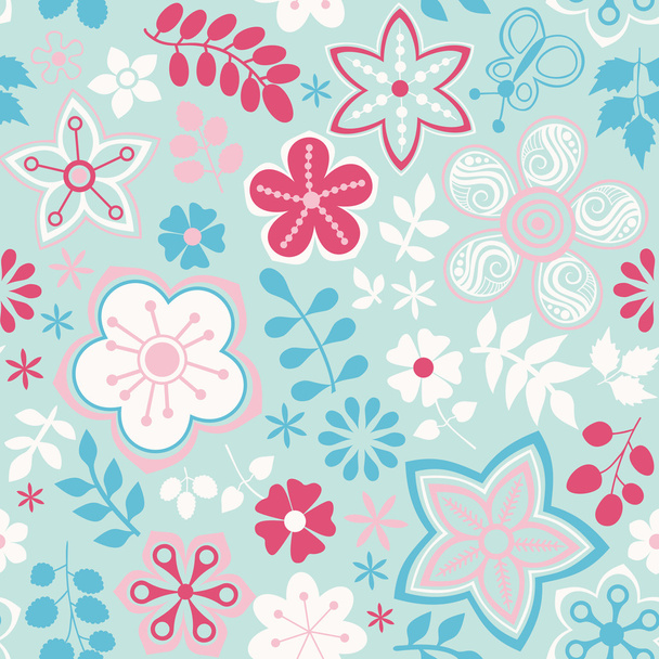 текстура с цветами и бабочками
 - Вектор,изображение