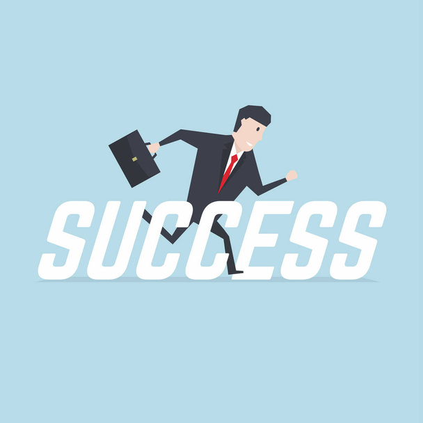 Businessman running with success message. - Vector, Image