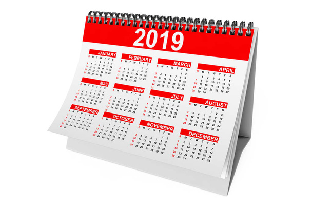 2019 Año Calendario de escritorio sobre un fondo blanco. Renderizado 3d
 - Foto, imagen
