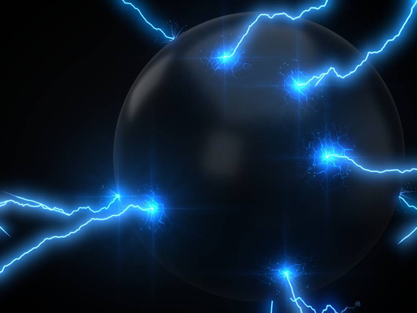 powerful lightning strikes on sphere and makes cracks on surface of sphere. 3d illustration - Photo, Image