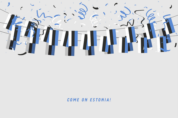 Прапор Естонії гірлянду з конфетті на сірий фон, повісити вівсянка для Естонії святкування шаблон банер. - Вектор, зображення
