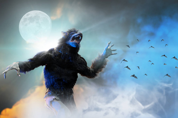 hombre lobo sobre fondo de Halloween 3D render
 - Foto, imagen