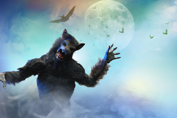 hombre lobo sobre fondo de Halloween 3D render
 - Foto, Imagen