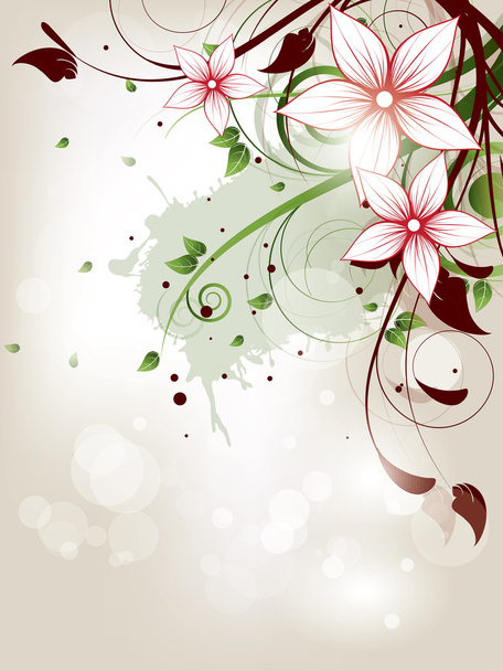 Floral voorjaar achtergrond met bloemen en swirls - Vector, afbeelding