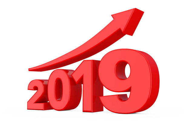 Flecha de progreso en el nuevo año 2019 Firme sobre un fondo blanco. Renderizado 3d
 - Foto, imagen