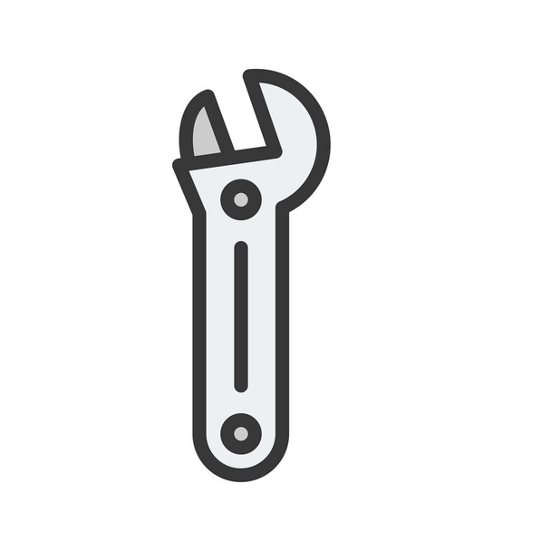 adjustable spanner, Filled outline icon, handyman tool and equipment set - Vector, Image