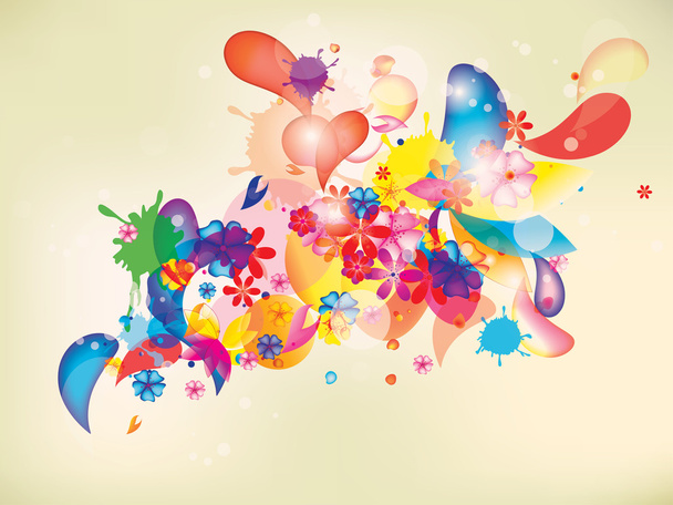 colorful floral composition with flowers and swirls - Wektor, obraz