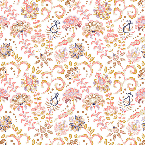 Hand drawn flower seamless pattern. Colorful seamless pattern with fantasy flowers and leaves. Doodle style. Perfect for textile, cover design. Vector. Delicate pink - Vektori, kuva