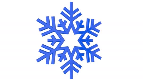 La forma astratta tridimensionale di un fiocco di neve blu ruota attorno al proprio asse di rotazione con l'effetto di illuminazione e riflessi 4k, isolati su uno sfondo bianco
 - Filmati, video