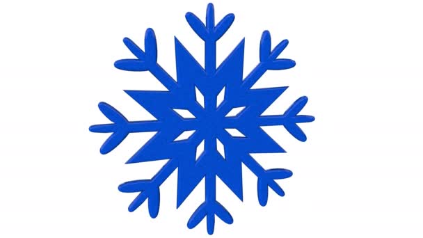 A forma tridimensional abstrata de um floco de neve azul gira em torno de seu próprio eixo de rotação com o efeito de iluminação e reflexões 4k, isolado em um fundo branco
 - Filmagem, Vídeo