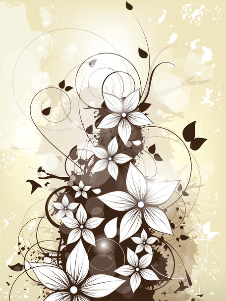 Абстрактный цветочный весенний фон с цветами и вихрями
 - Вектор,изображение