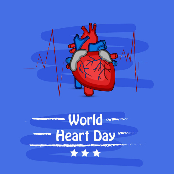 иллюстрация элементов фона Всемирного дня сердца. иллюстрация сердца текстом Всемирного дня сердца по случаю Всемирного дня сердца - Вектор,изображение