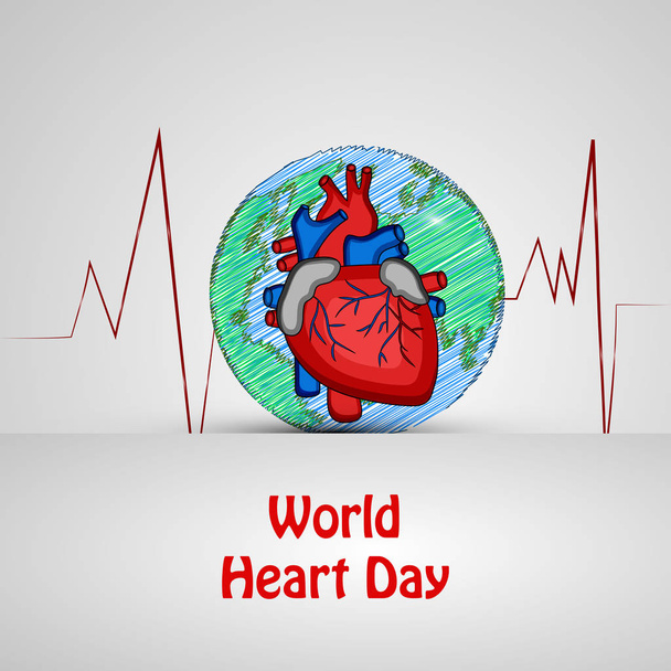ilustrace prvků Pozadí Světového dne srdce. ilustrace srdce se světovým dnem srdce text u příležitosti Světového dne srdce - Vektor, obrázek