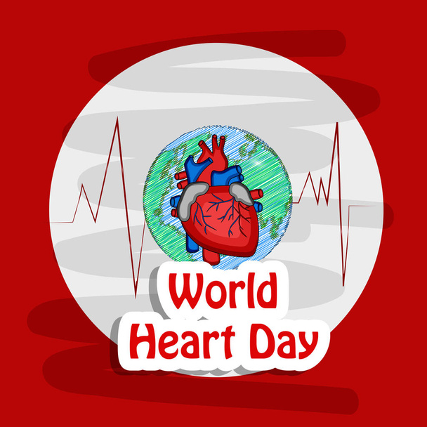απεικόνιση στοιχείων του φόντου της Παγκόσμιας Ημέρας Καρδιάς. απεικόνιση της καρδιάς με κείμενο της Παγκόσμιας Ημέρας Καρδιάς με την ευκαιρία της Παγκόσμιας Ημέρας Καρδιάς - Διάνυσμα, εικόνα