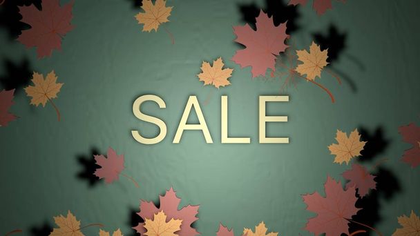 Autumn sale banner, 3d render paper colourful tree leaves on green background.  - Photo, Image