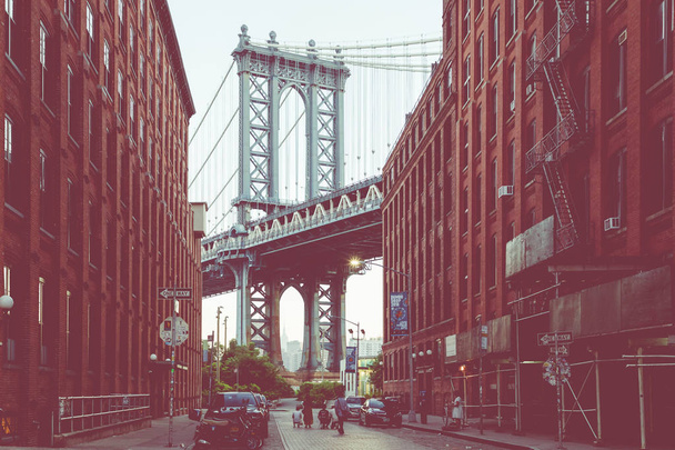 Manhattan Bridge seen from Dumbo, Brooklyn, New York City, USA. - Фото, изображение